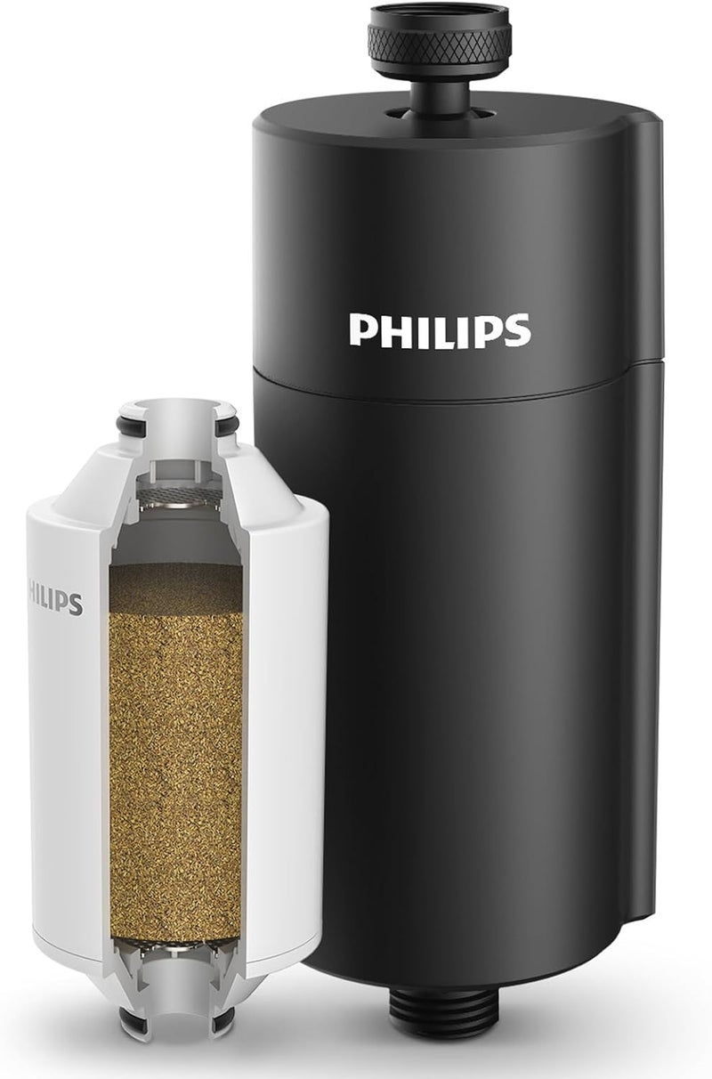Philips Shower Filter Water Softener with Double Mesh & NSF Certified KDF Material - Black - Image 1